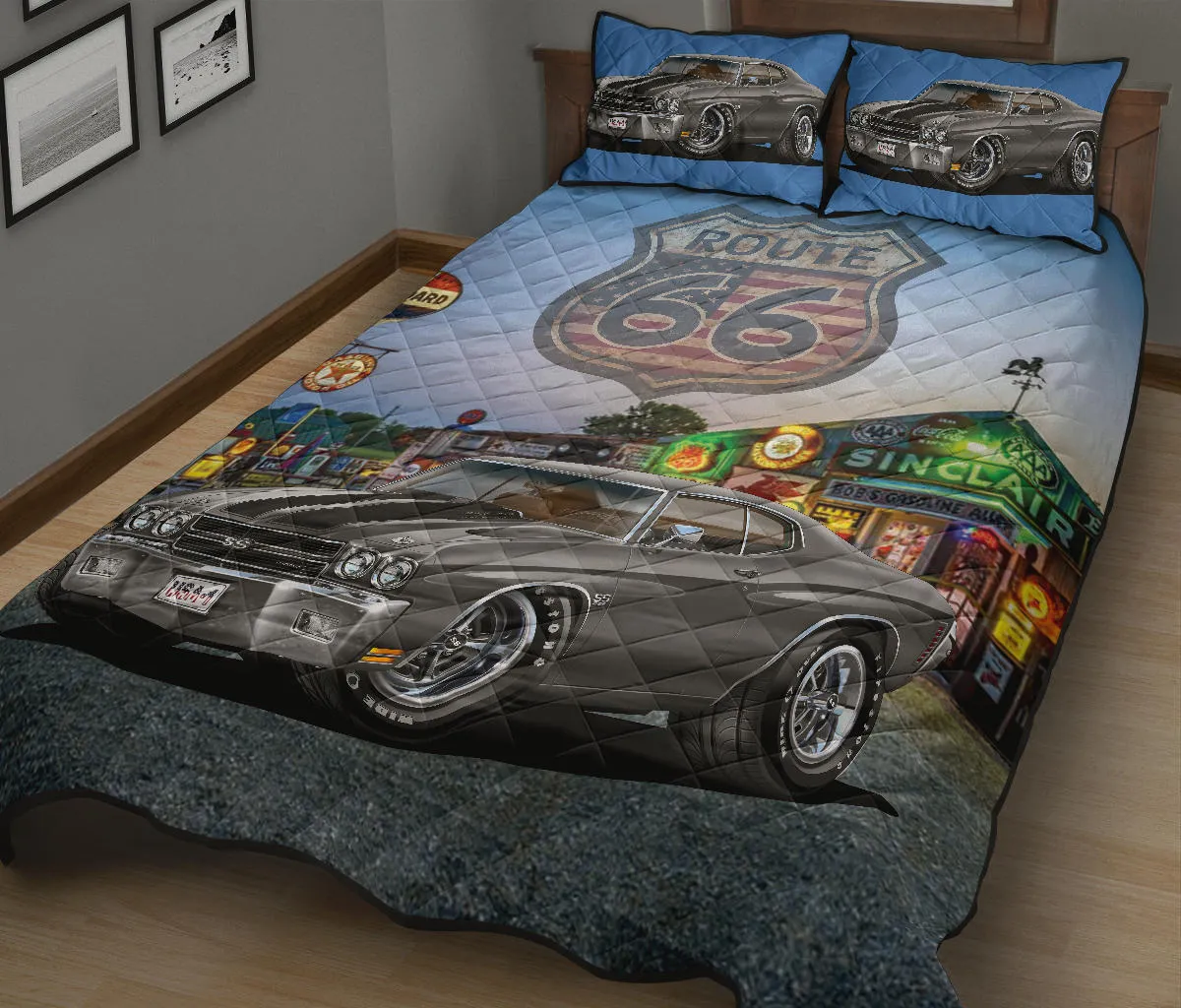 1971 Chevelle Gray Route 66 Quilt Set