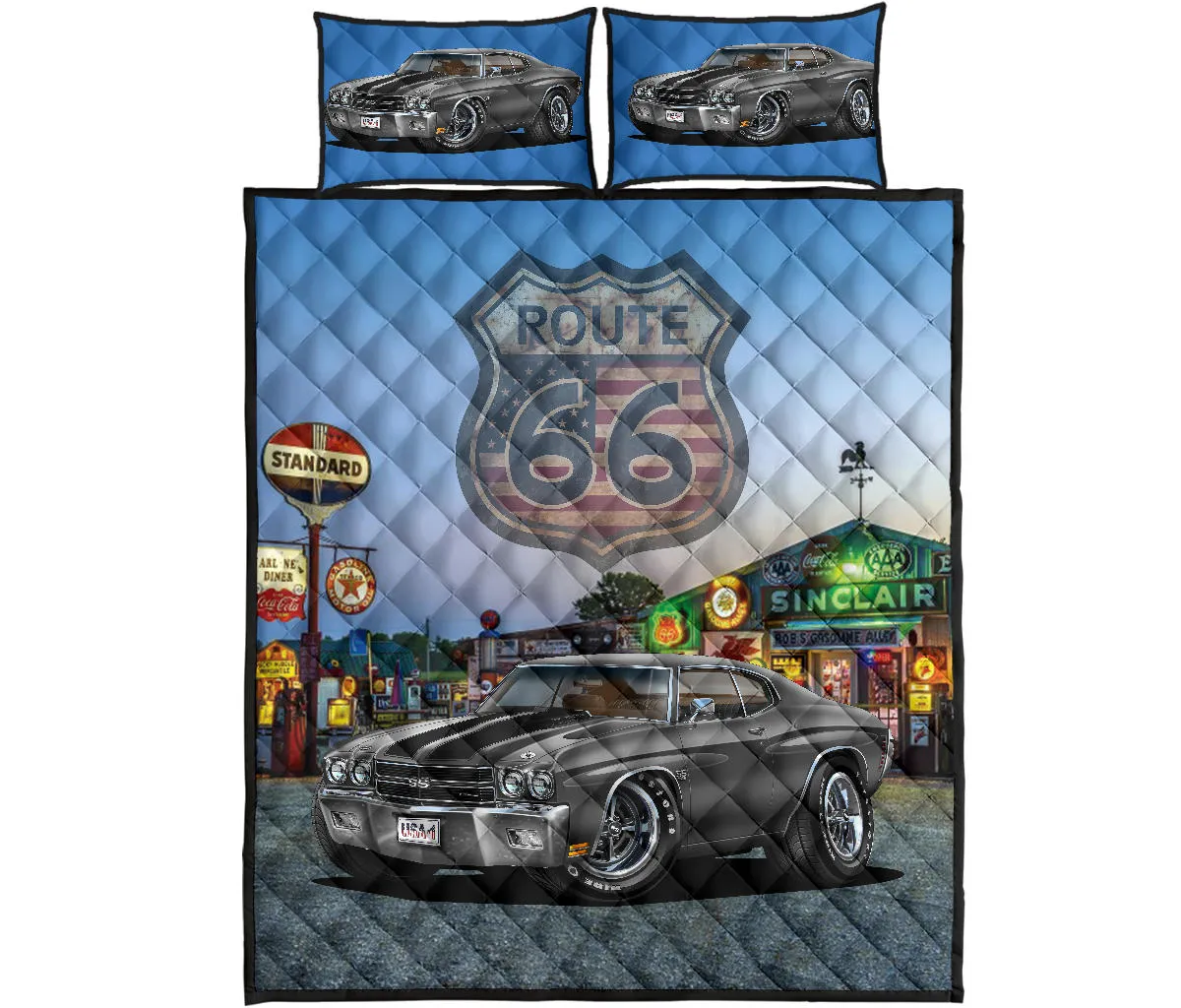 1971 Chevelle Gray Route 66 Quilt Set