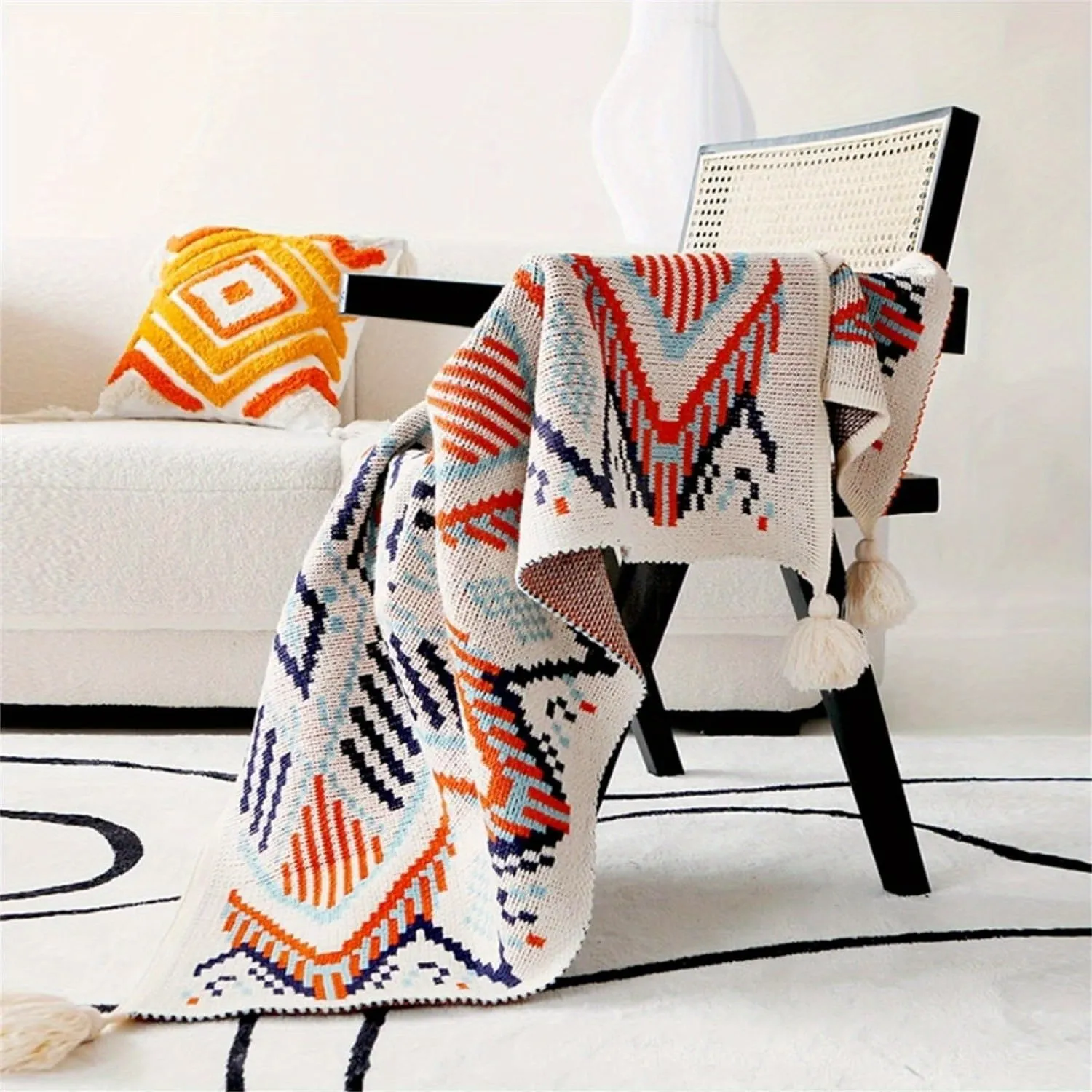 1pc Southwestern Style Knitted Blanket, Soft Warm Throw Blanket Nap Blanket For Couch Sofa Office Bed Office Camping Travelling,