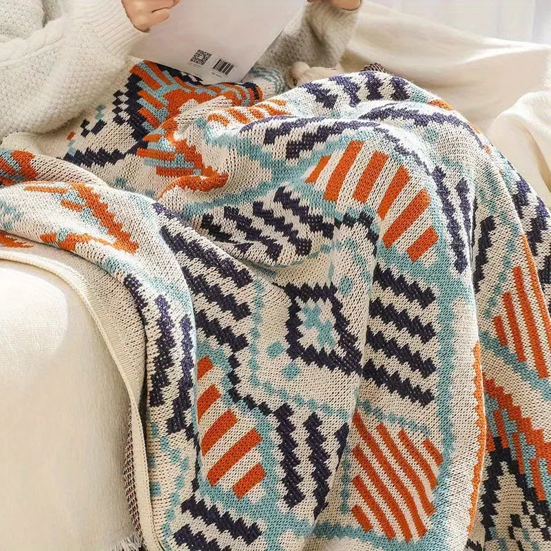 1pc Southwestern Style Knitted Blanket, Soft Warm Throw Blanket Nap Blanket For Couch Sofa Office Bed Office Camping Travelling,