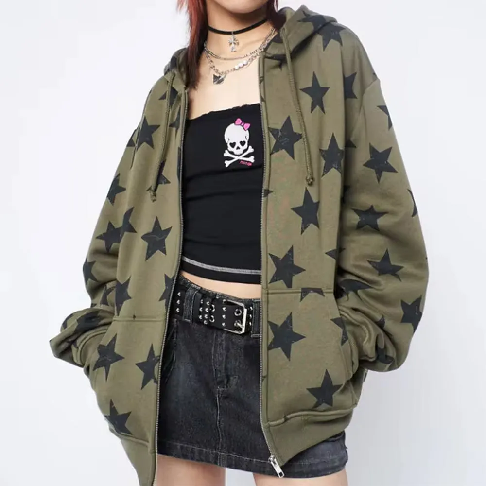 2000s Aesthetic Star Print Hoodie