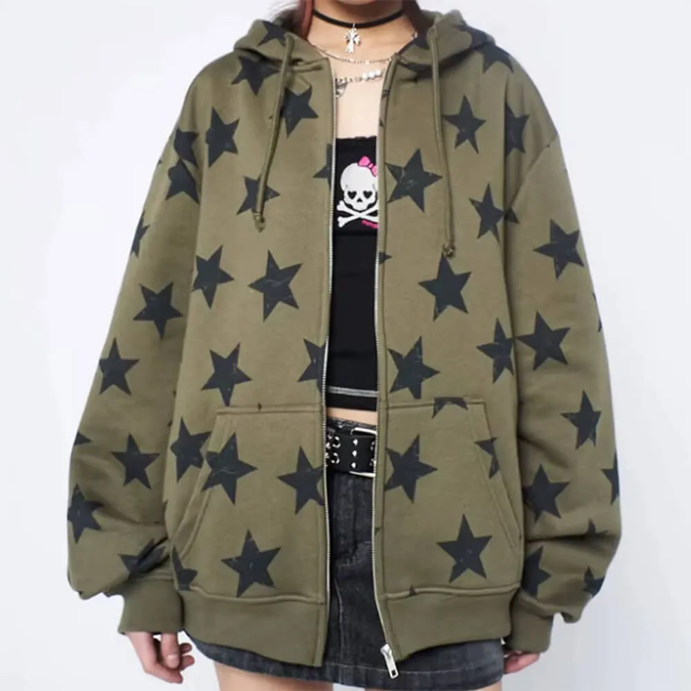 2000s Aesthetic Star Print Hoodie