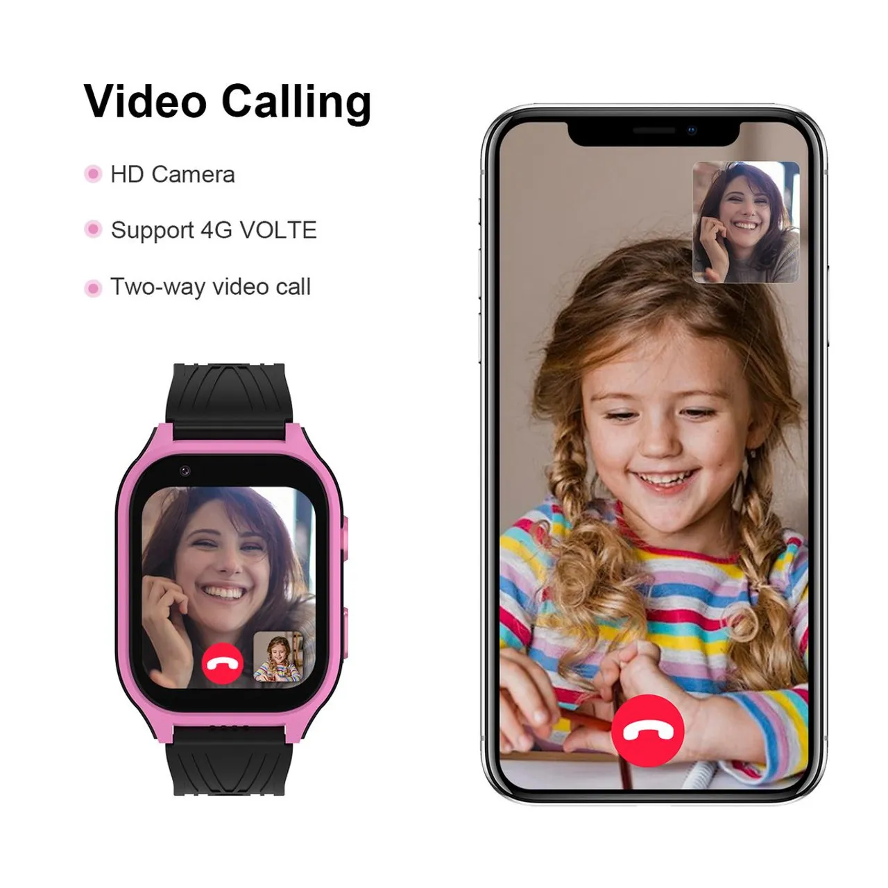 4G Kid Smartwatch GPS Video Call 1.83inch Screen With Camera SOS Function Color Pink