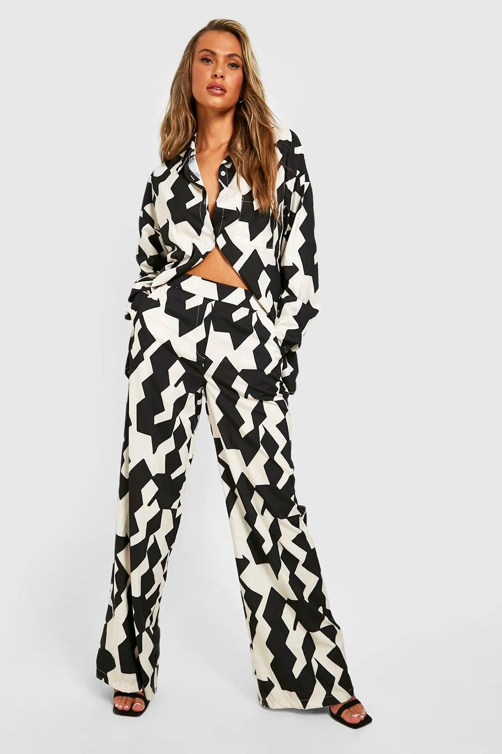 Abstract Print Relaxed Fit Wide Leg Pants