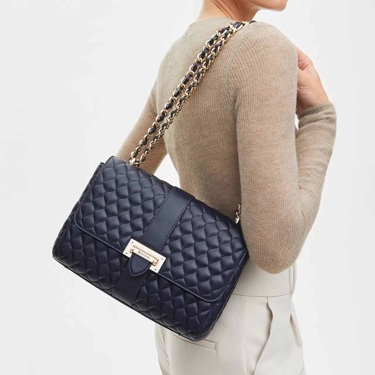 ASPINAL OF LONDON ONLINE EXCLUSIVE Lottie Large Quilted Shoulder Bag - Navy