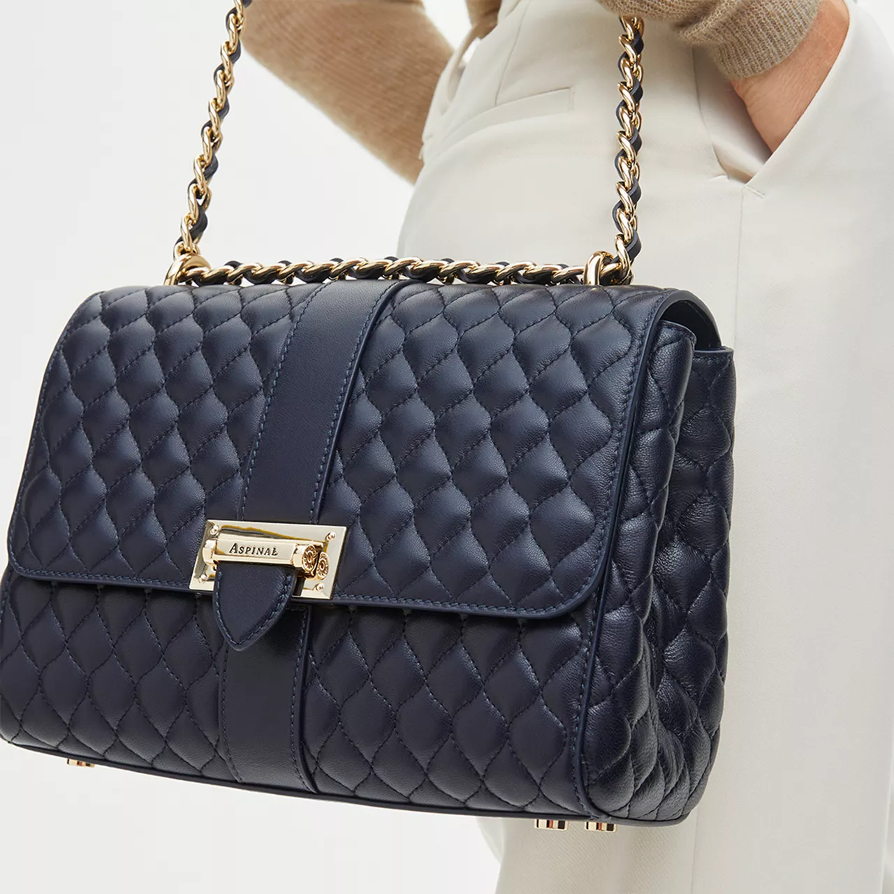 ASPINAL OF LONDON ONLINE EXCLUSIVE Lottie Large Quilted Shoulder Bag - Navy