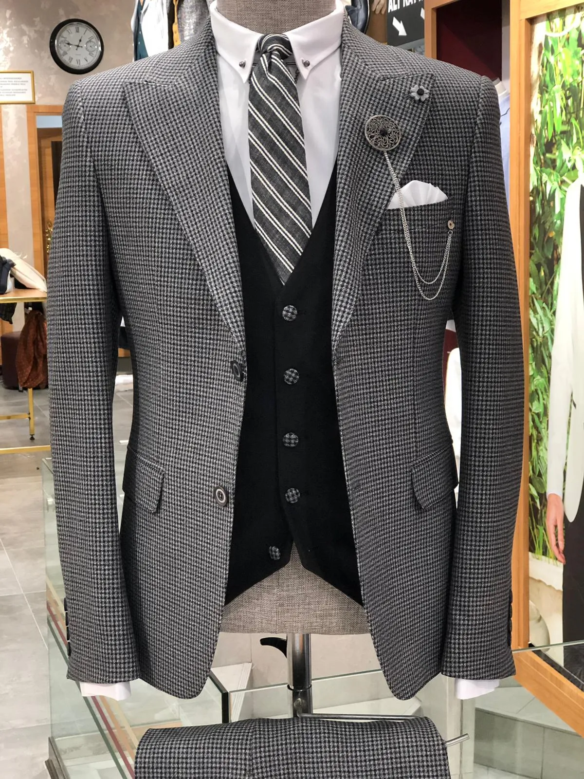 Baha Slim-Fit Patterned Suit Vest Black