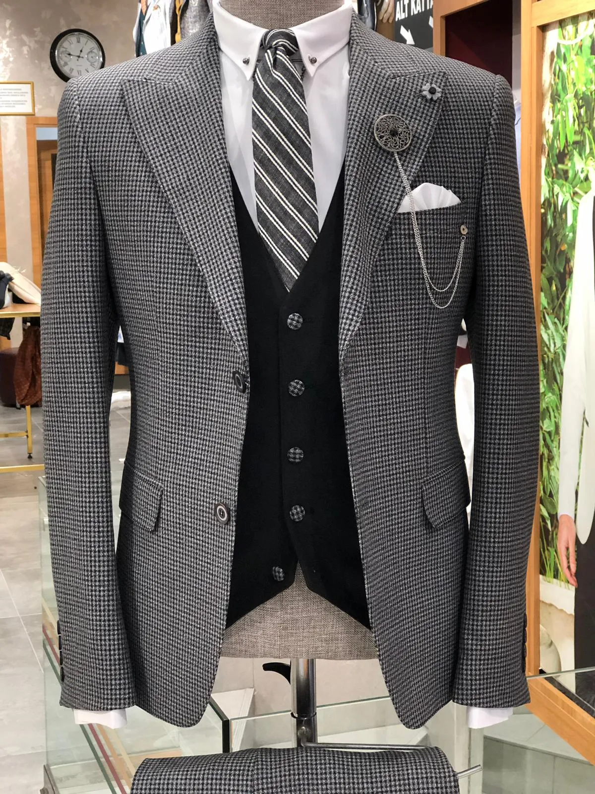 Baha Slim-Fit Patterned Suit Vest Black