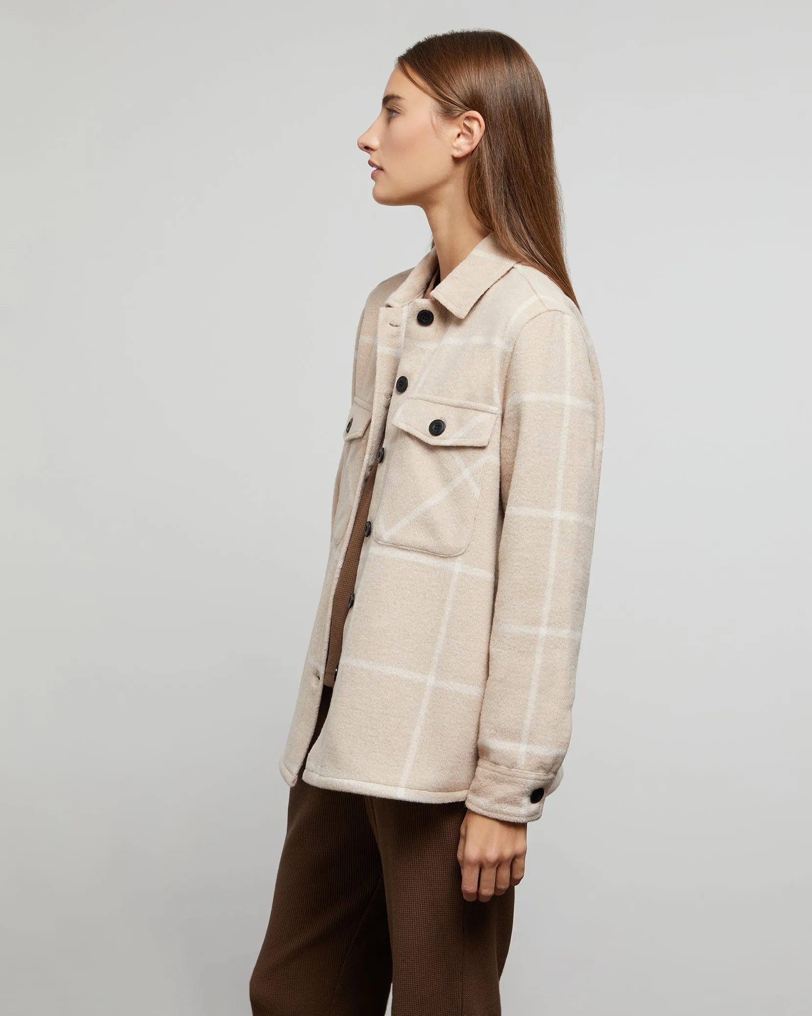 Blanket Shacket | Light Camel/Oat Windowpane