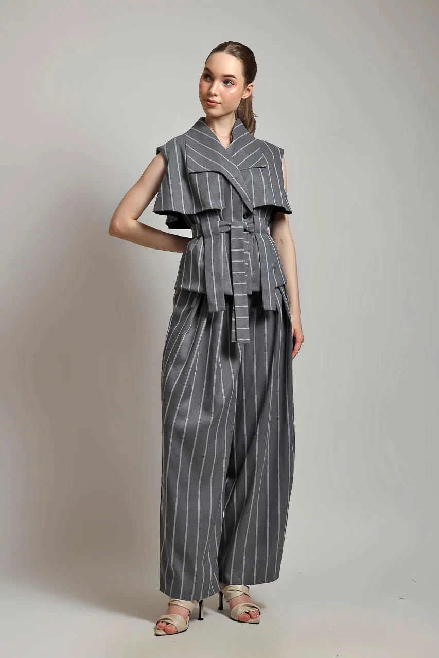 Bloom et Champs ACK Vest Stripe Grey/ Zest Pants in Stripe Grey