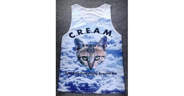 Blue Sky Cloud Cream Cat Net Sleeveless Mens T-shirt Vest Sports Tank Top