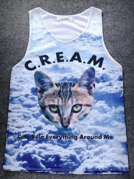 Blue Sky Cloud Cream Cat Net Sleeveless Mens T-shirt Vest Sports Tank Top