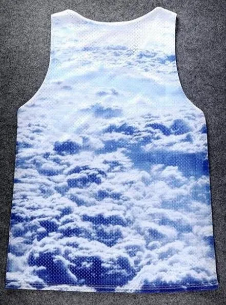 Blue Sky Cloud Cream Cat Net Sleeveless Mens T-shirt Vest Sports Tank Top