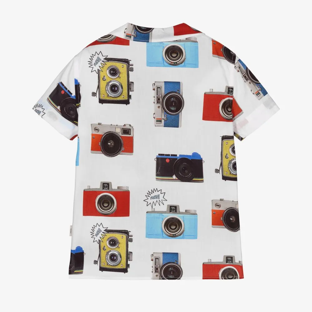 Boys White Cotton Camera Shirt