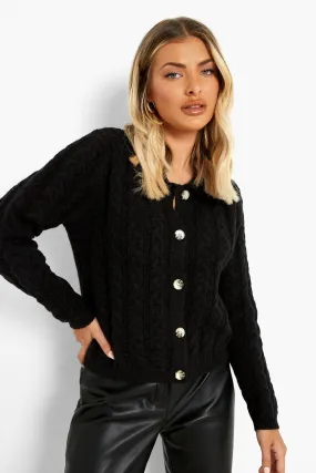 Cable Knit Crop Collared Cardigan