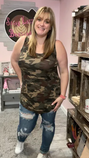 Camouflage Sleeveless Round Neck Top