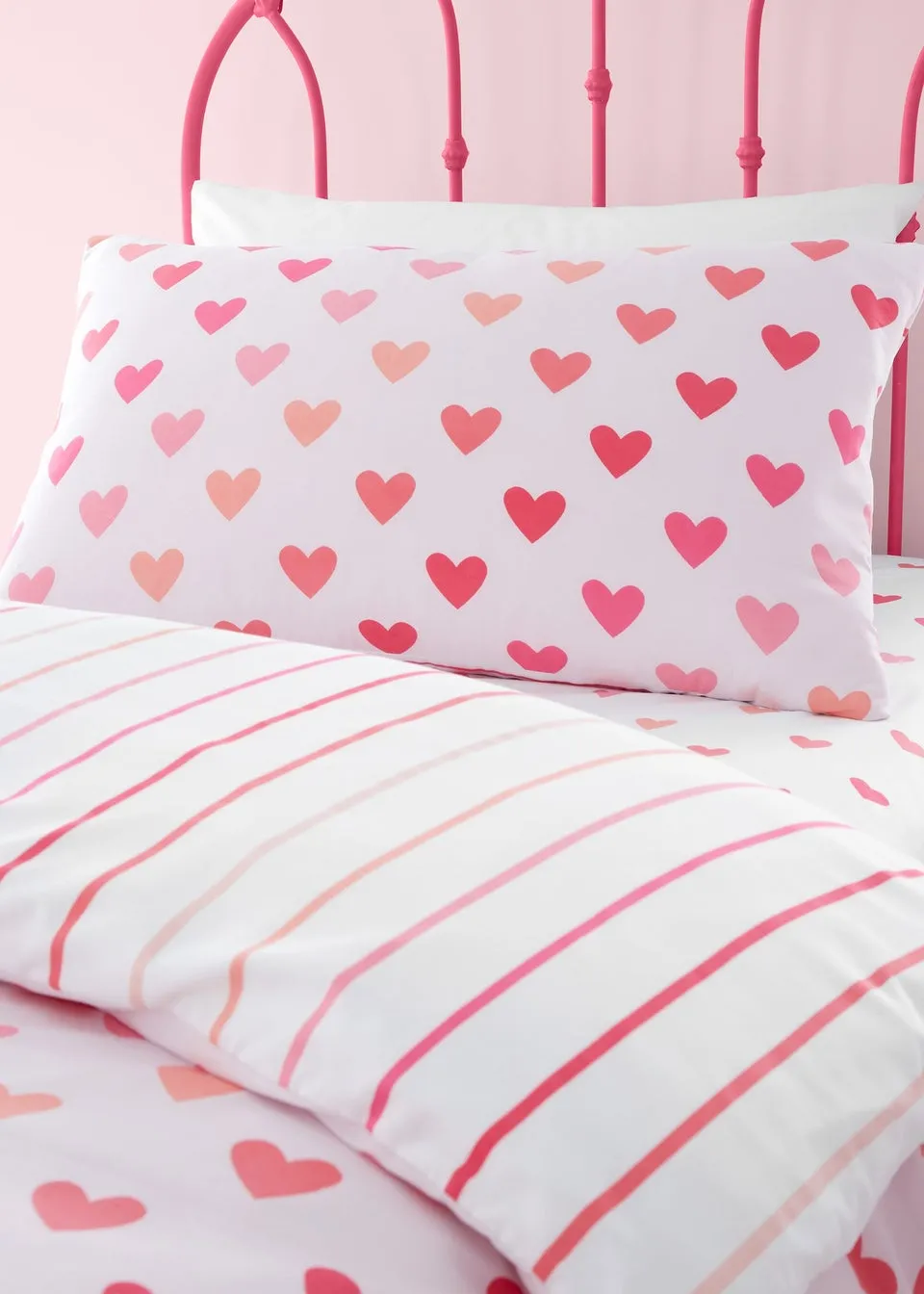 Catherine Lansfield So Soft Hearts and Stripes Duvet Cover Set Two Pack