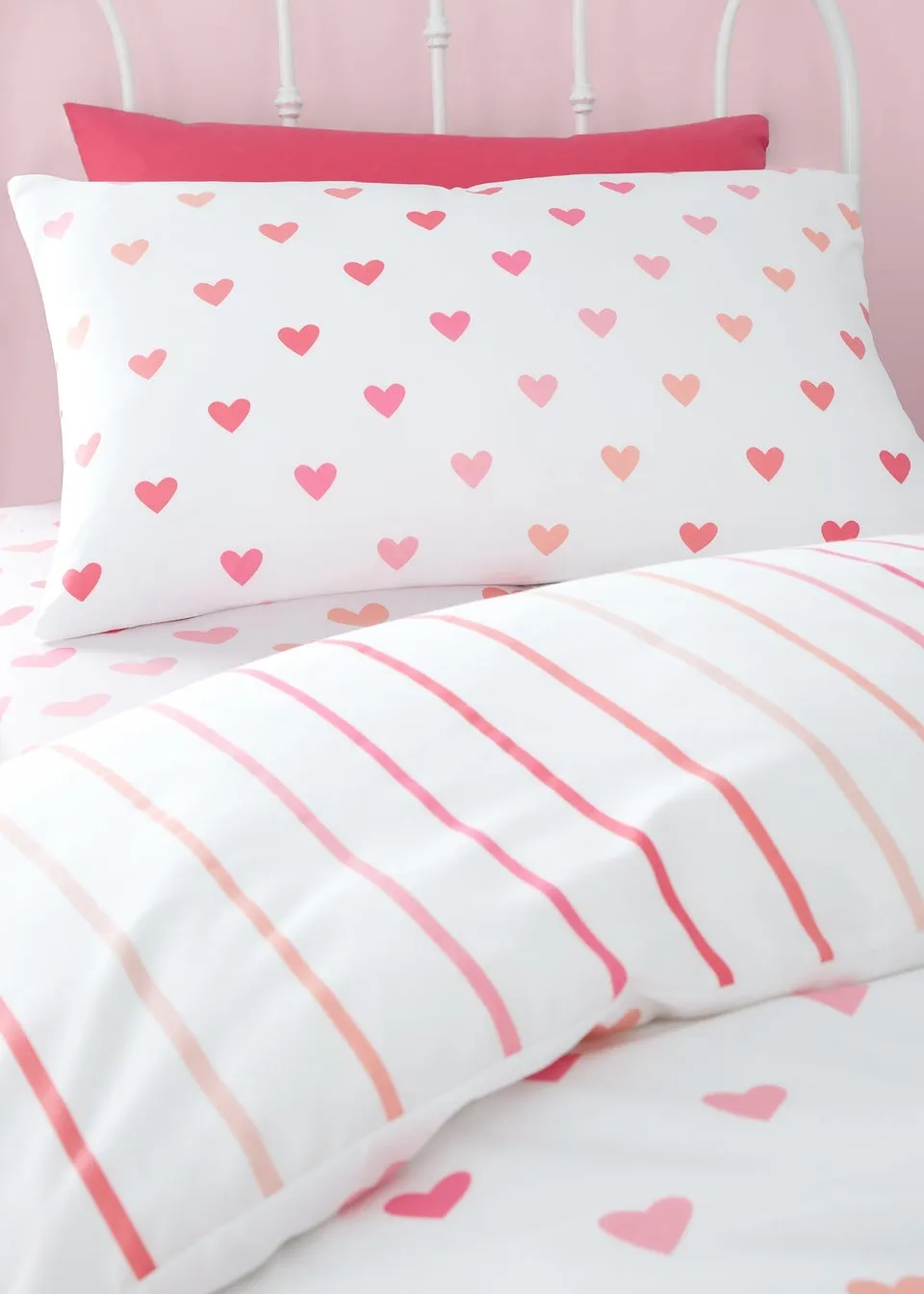 Catherine Lansfield So Soft Hearts and Stripes Duvet Cover Set Two Pack