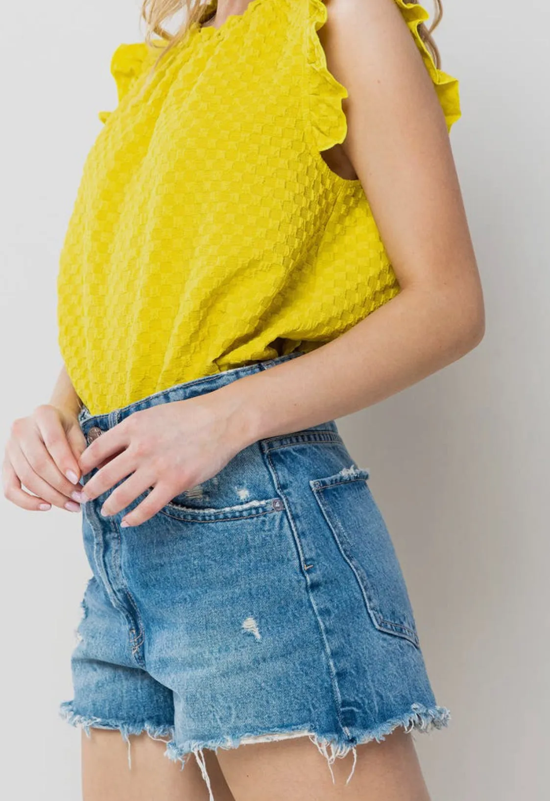 C’est Femme Textured Ruffle Kiwi Sleeveless Top