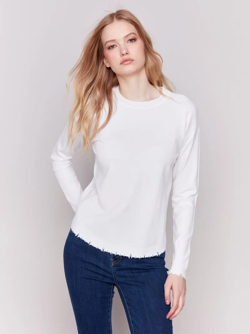 Charlie B Frayed Edge Round Hem Sweater