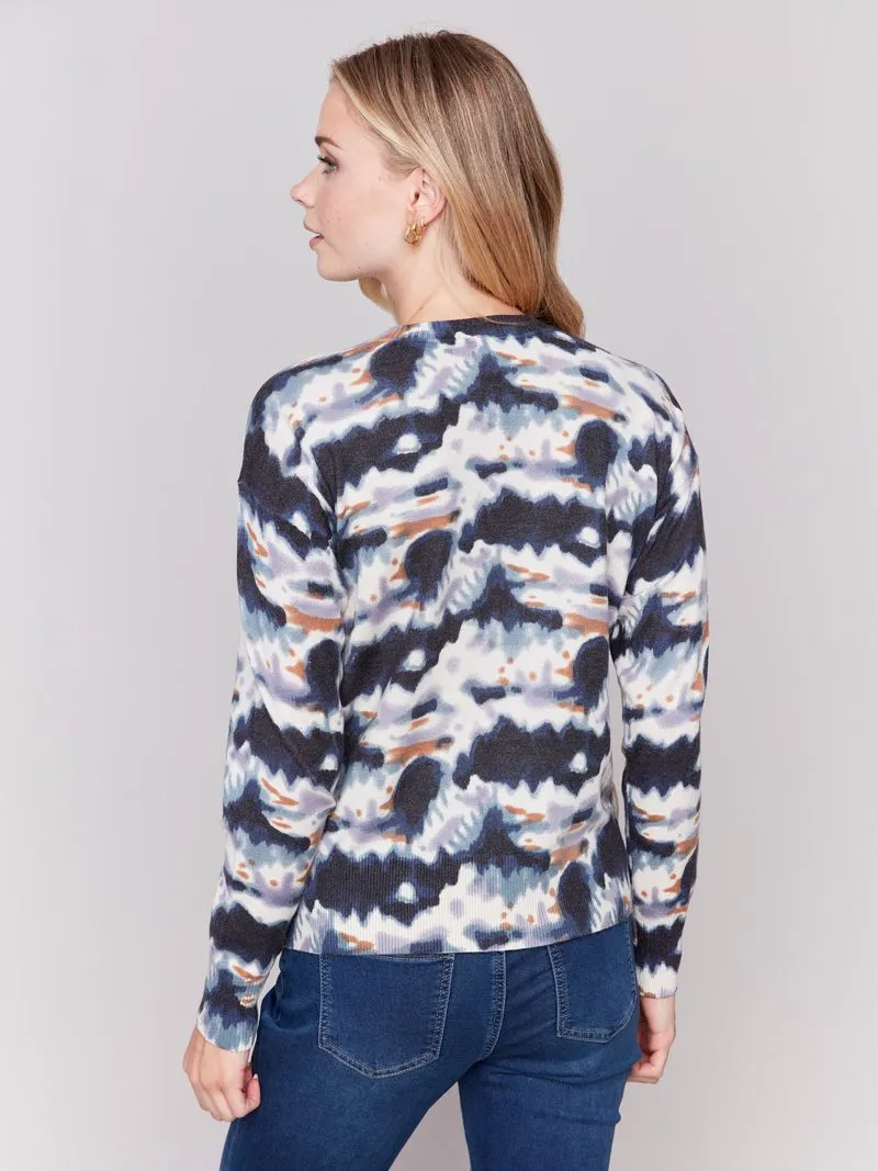 Charlie B Printed Sweater with Side Buttons