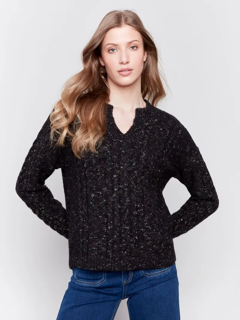 Charlie B Speckled Yarn Cable Knit Sweater