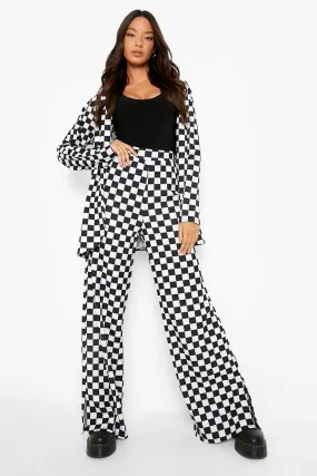 Checkerboard Split Side Wide Leg Pants