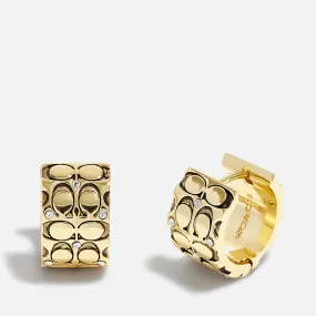 Coach Logo Quilt Gold-Tone Huggie Earrings | Coggles