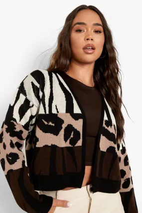 Color Block Animal Print Cardigan