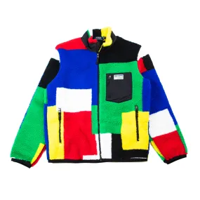 Color-Blocked Pile Fleece Down Jacket (Red Multi)