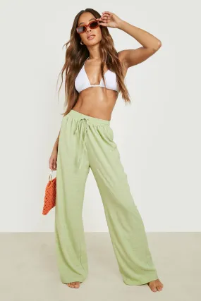 Crinkle Shirred Wide Leg Beach Pants