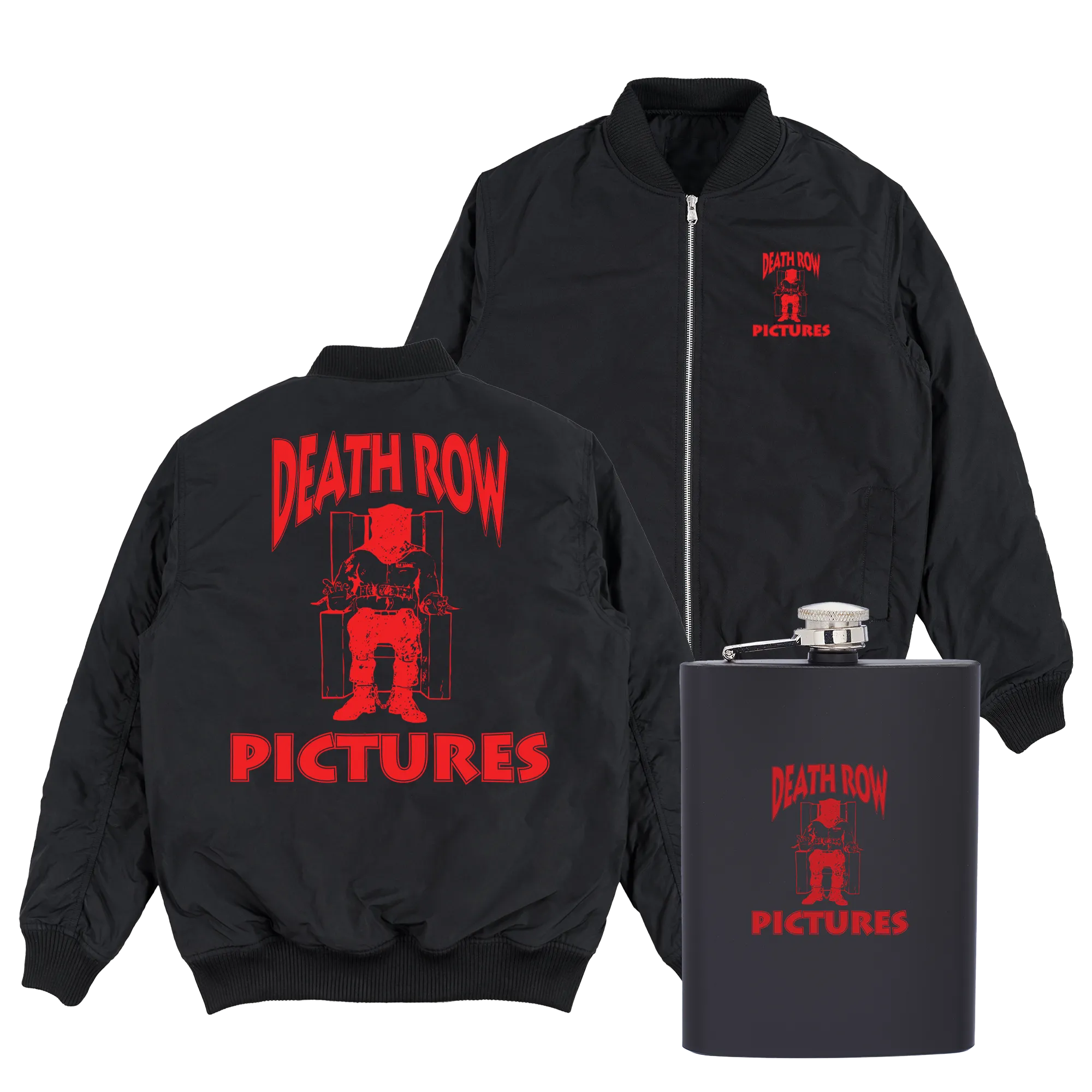 Death Row Pictures Bomber Jacket + Flask Bundle