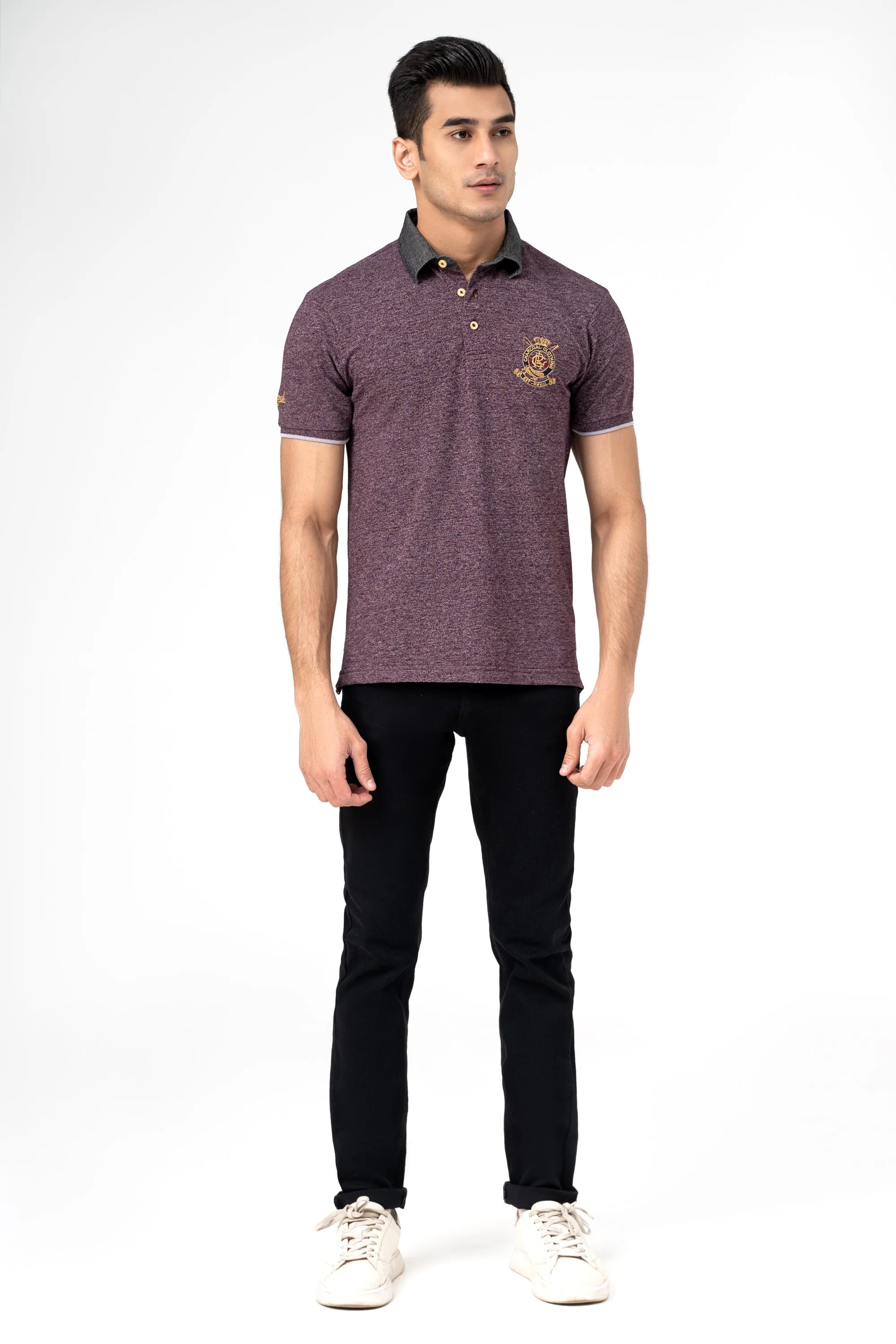 DENIM COLLAR POLO MAROON