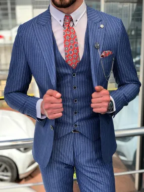 Dilness Slim-Fit Striped Suit Vest Blue