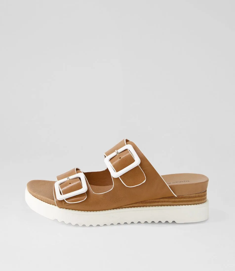 DJANGO & JULIETTE Alphie Tan White Leather Mules