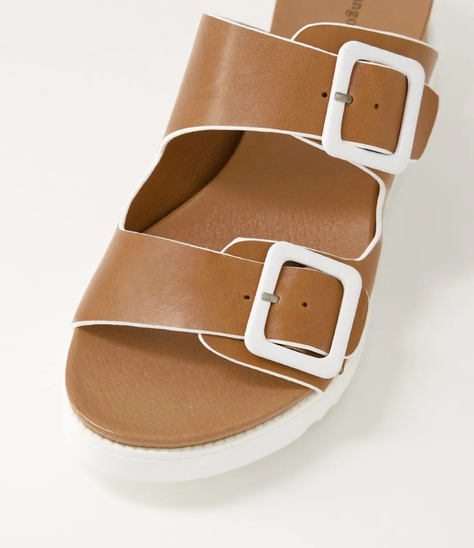 DJANGO & JULIETTE Alphie Tan White Leather Mules