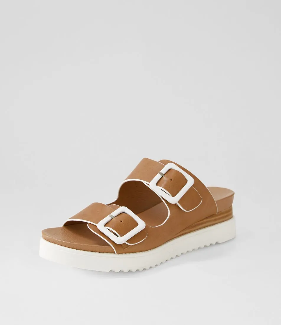 DJANGO & JULIETTE Alphie Tan White Leather Mules