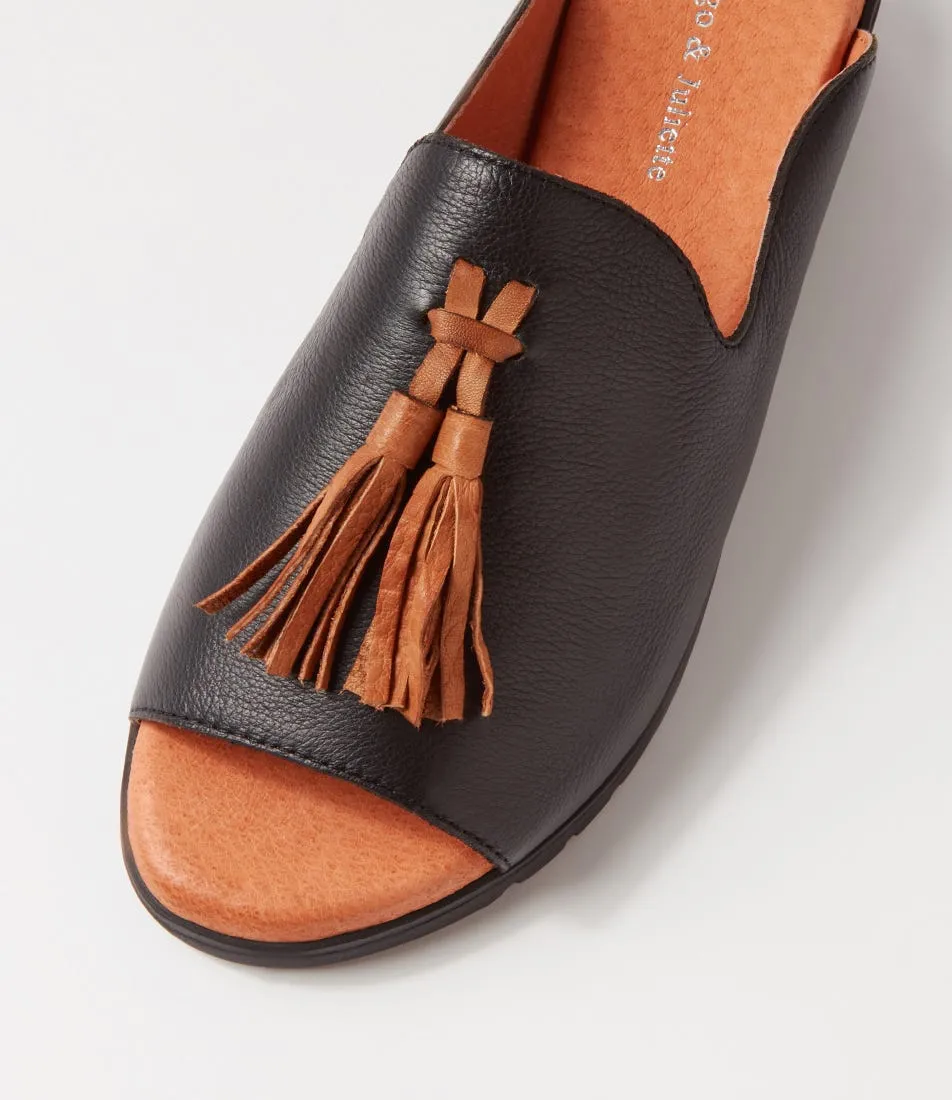 DJANGO & JULIETTE Mayson Black Dark Tan Leather Mules