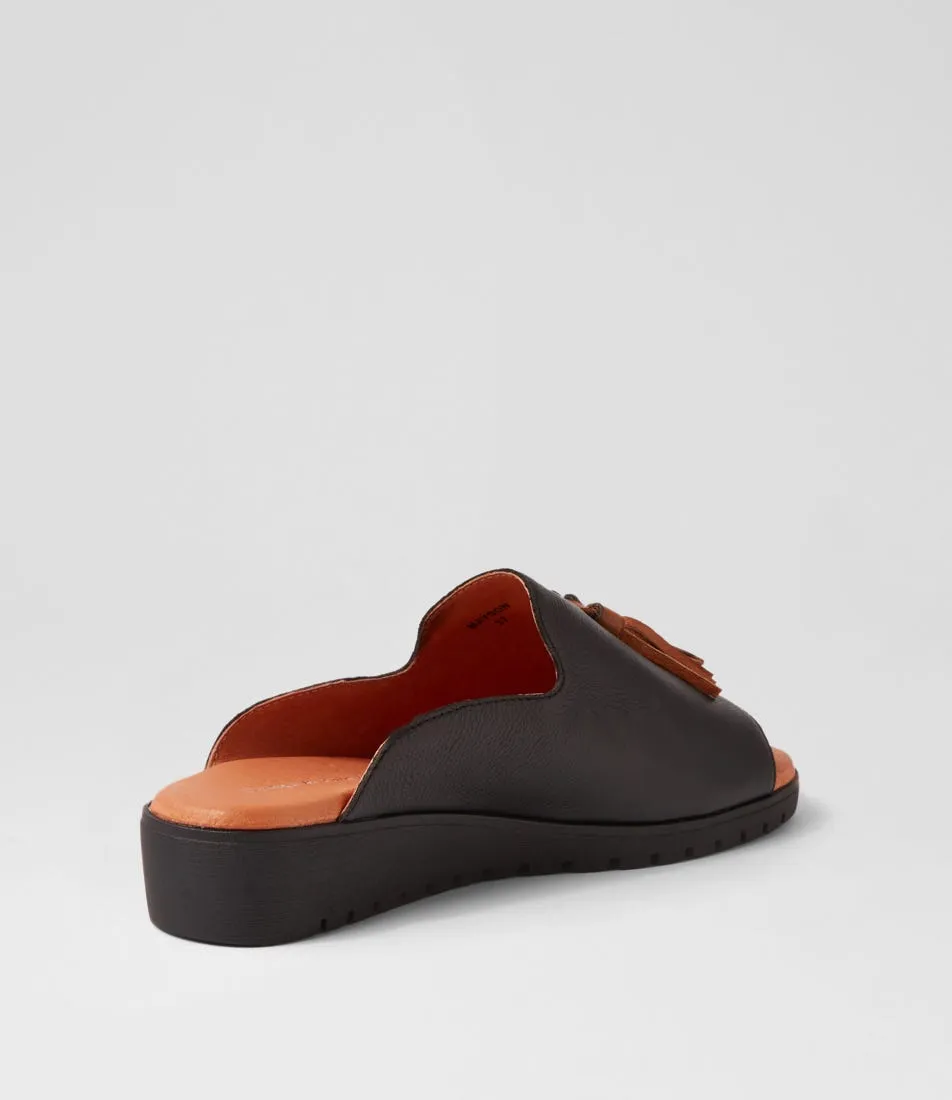 DJANGO & JULIETTE Mayson Black Dark Tan Leather Mules