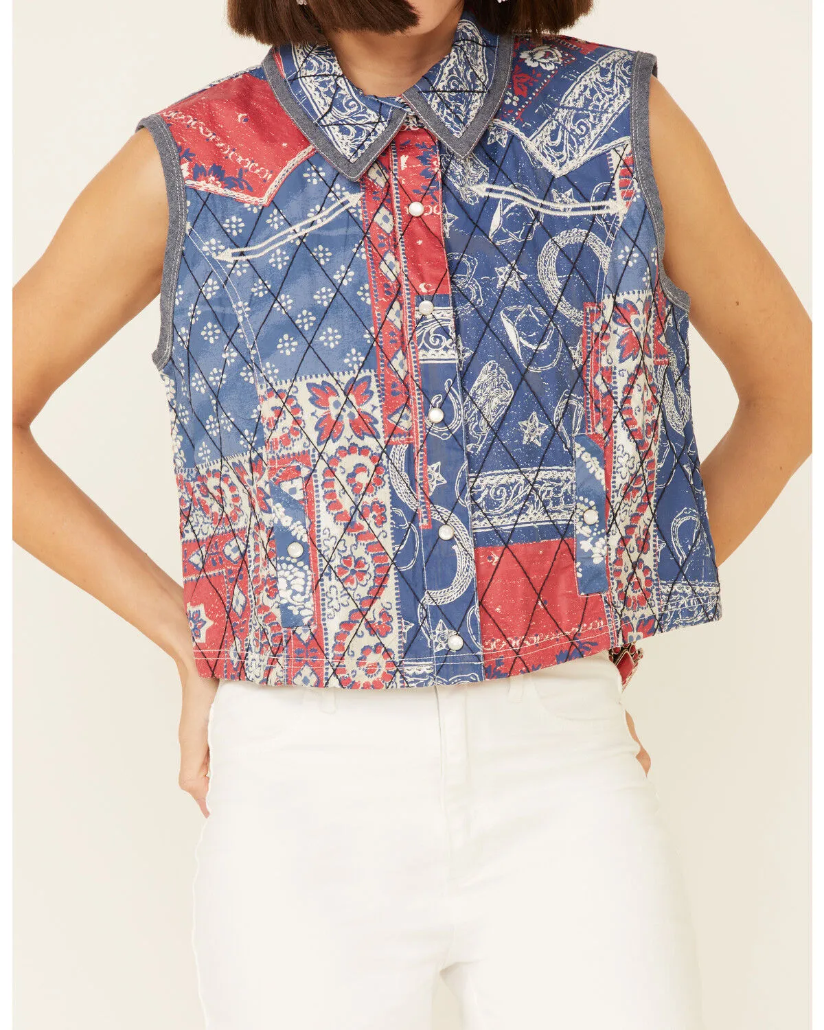 Double D Ranch Women's Multi Print Liberty & Justice For All Snap-Front Vest