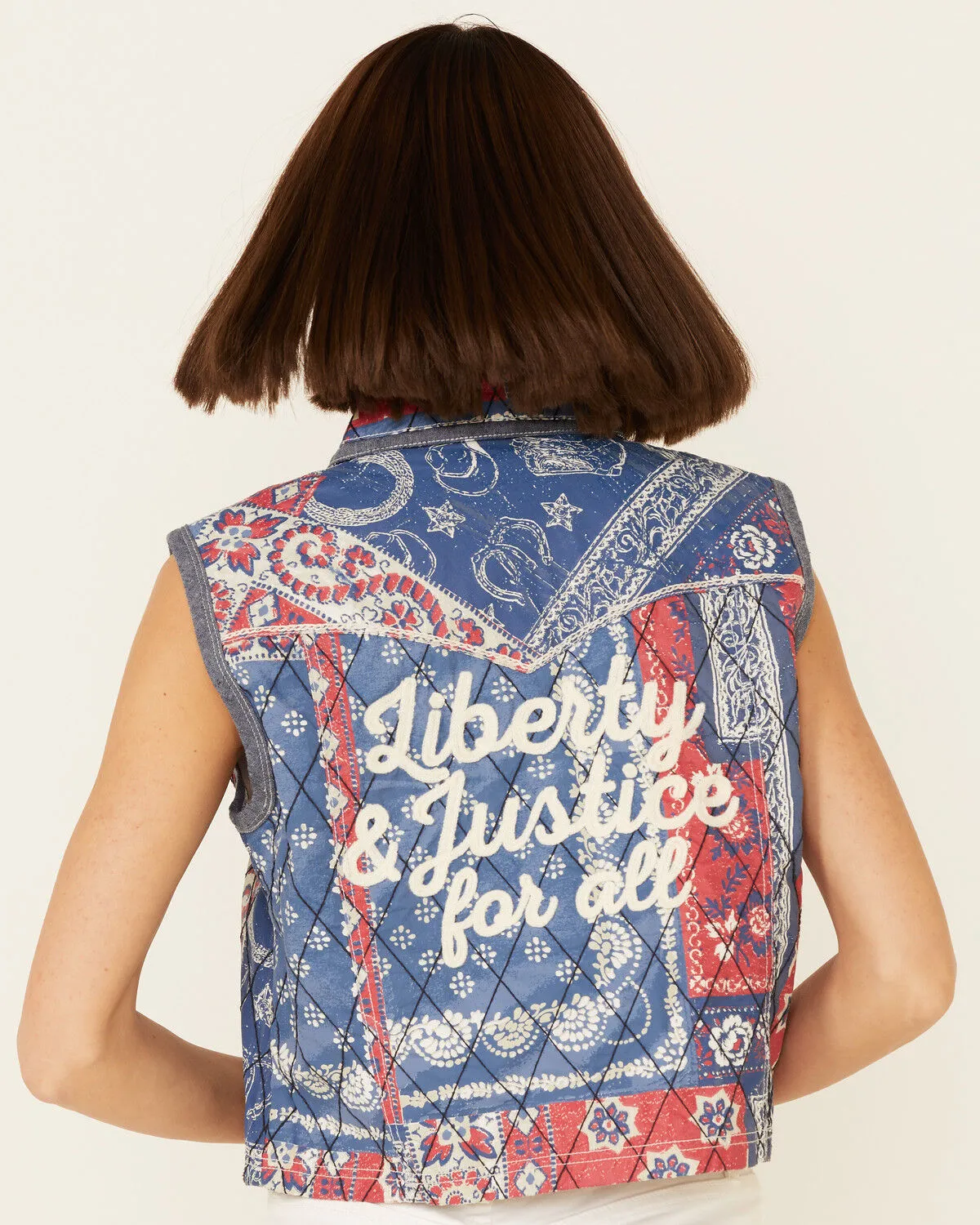 Double D Ranch Women's Multi Print Liberty & Justice For All Snap-Front Vest