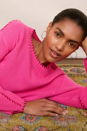 Faye Blanket Stitch Jumper - Pink/Red