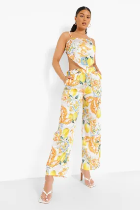 Fruit Print Crop And Wide Leg Pants