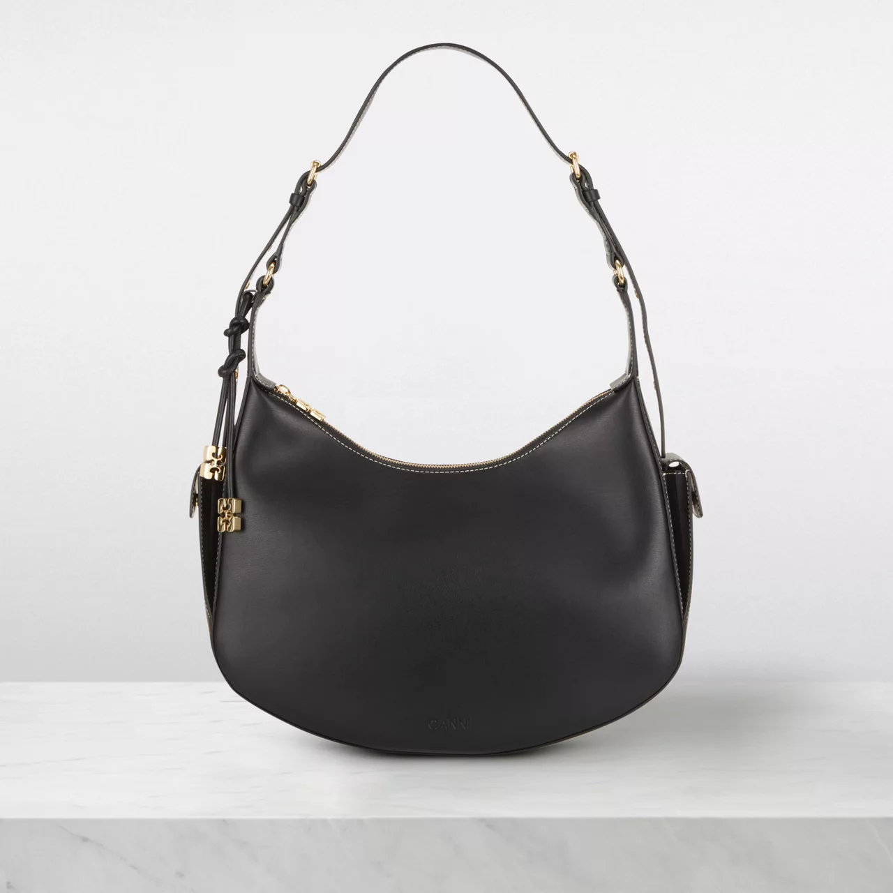 GANNI Large Hobo Shoulder Bag - Black