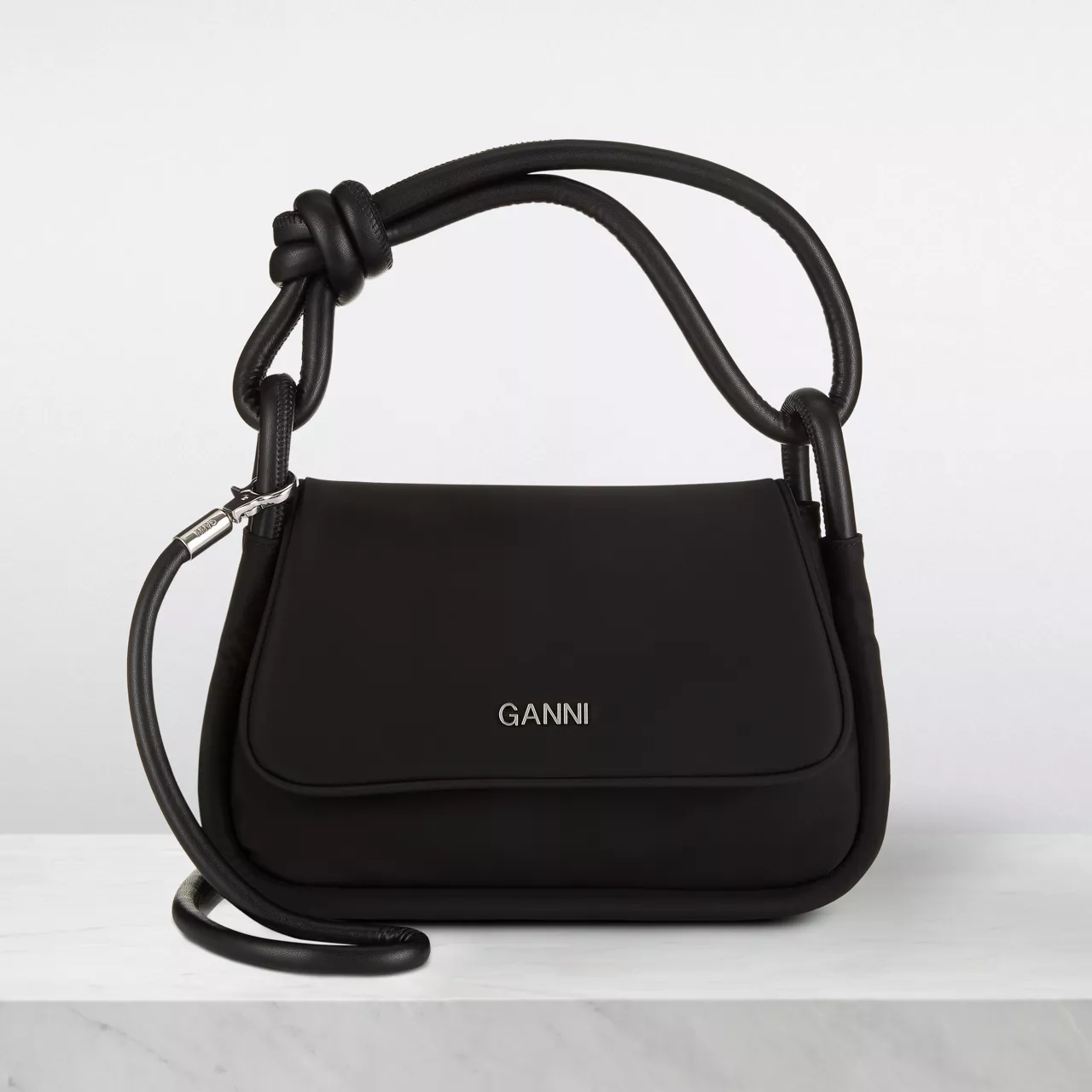 GANNI The Sustainable Edit Knot Flap Over Shoulder Bag - Black