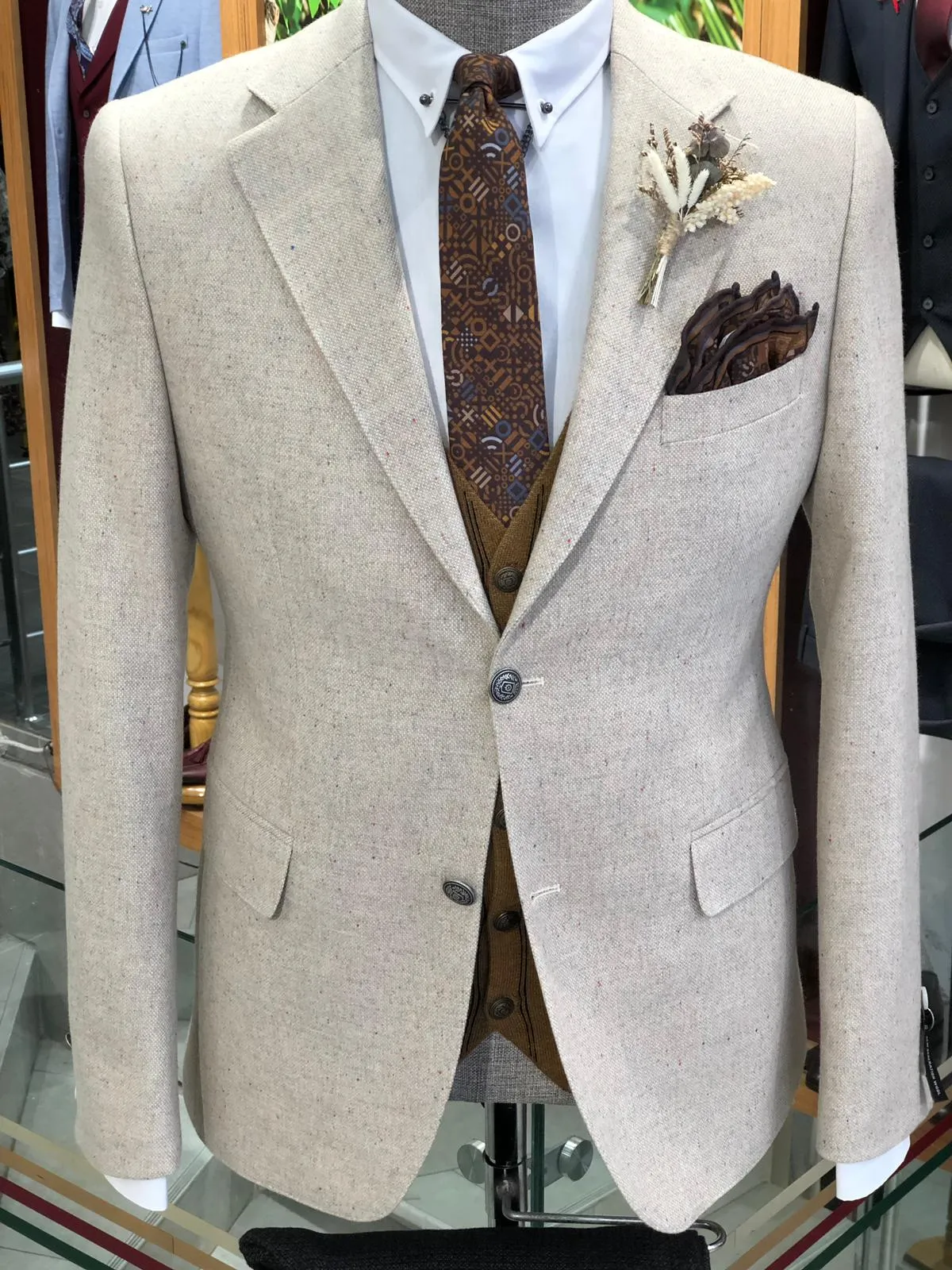 Garo Slim-Fit Wool Suit Vest Beige