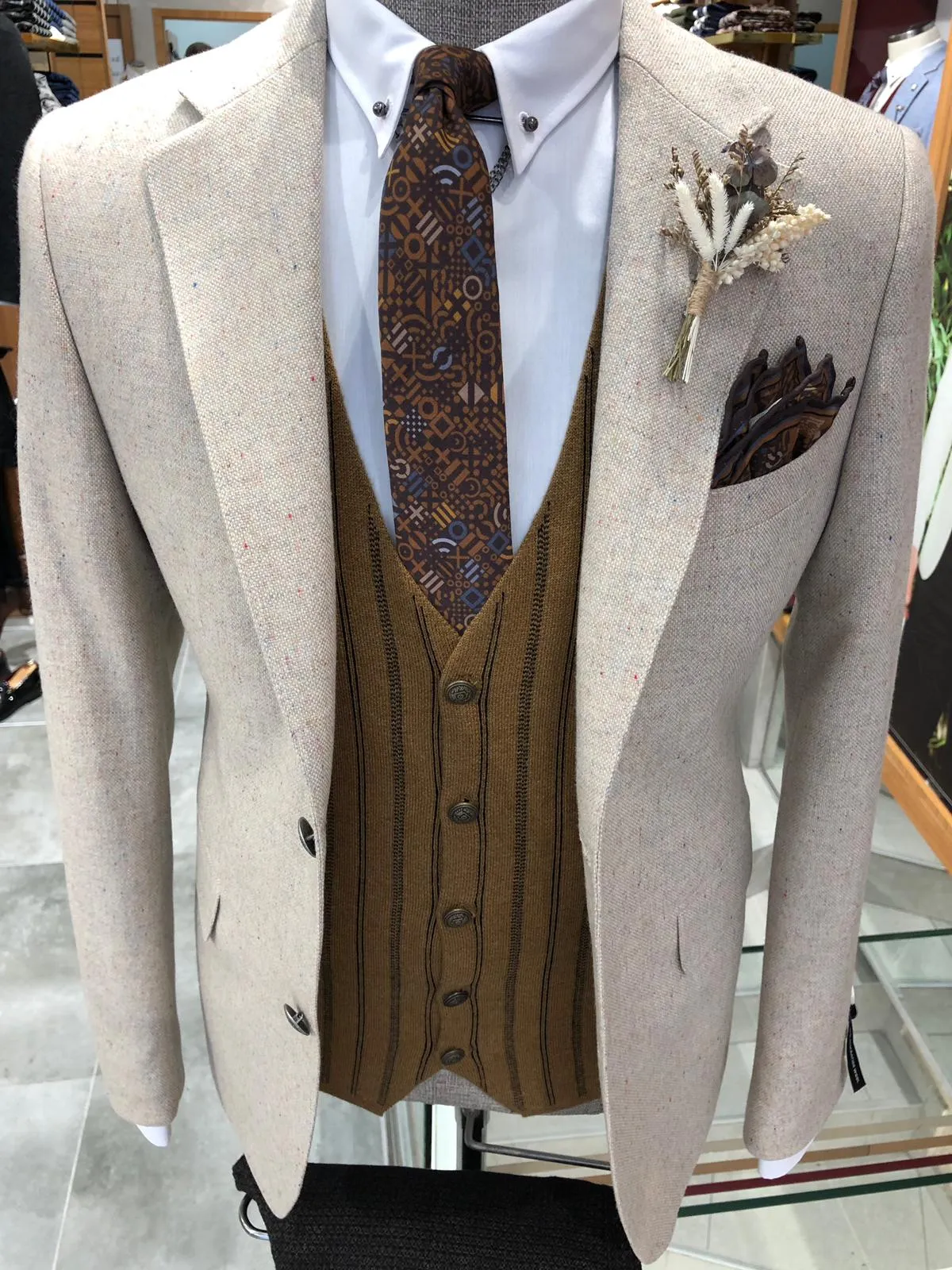 Garo Slim-Fit Wool Suit Vest Beige