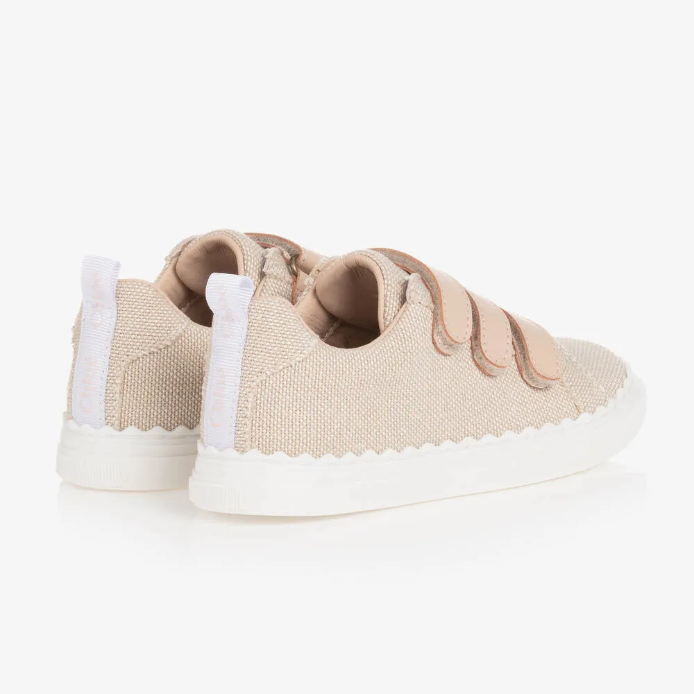 Girls Beige Woven Canvas Trainers