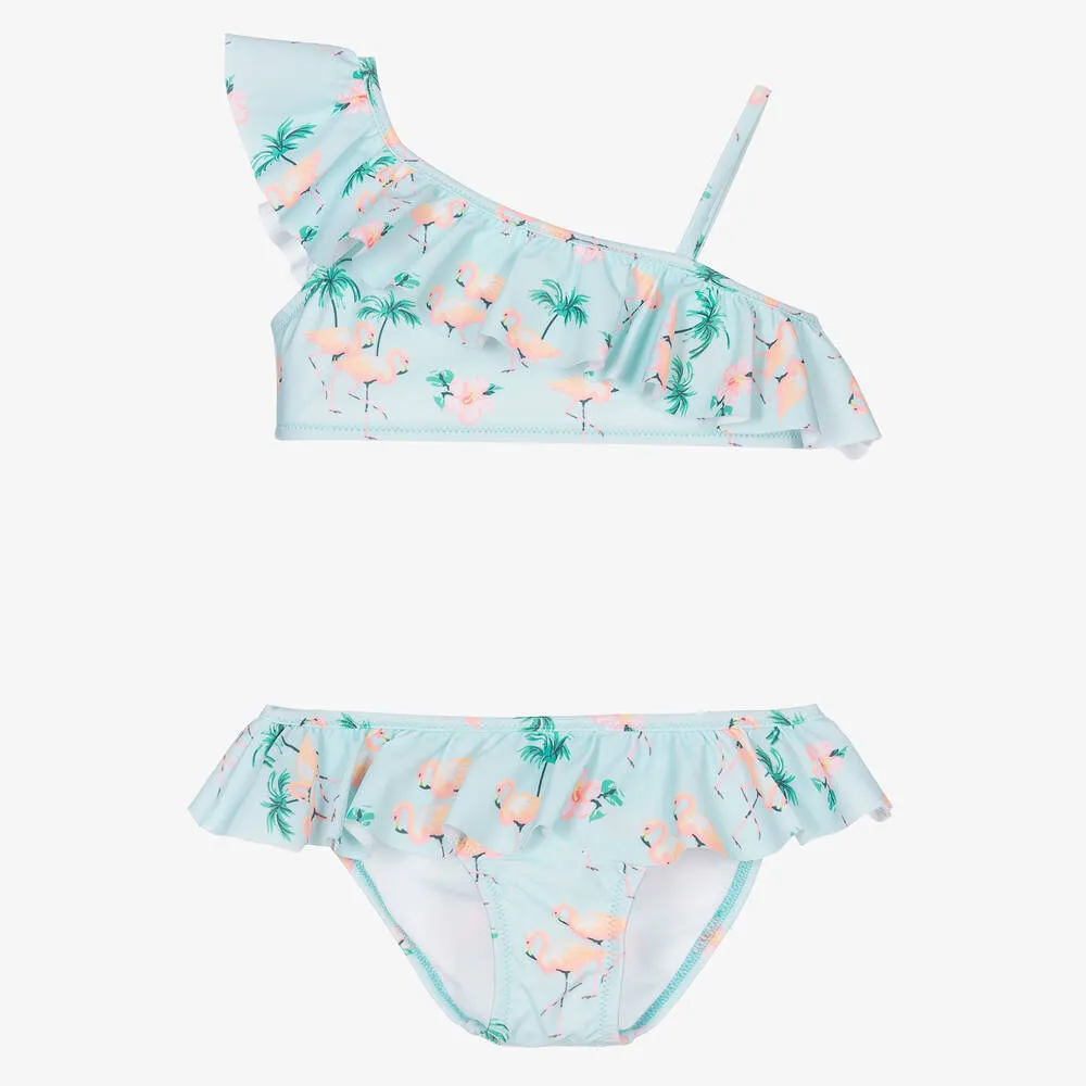 Girls Blue Flamingo Bikini