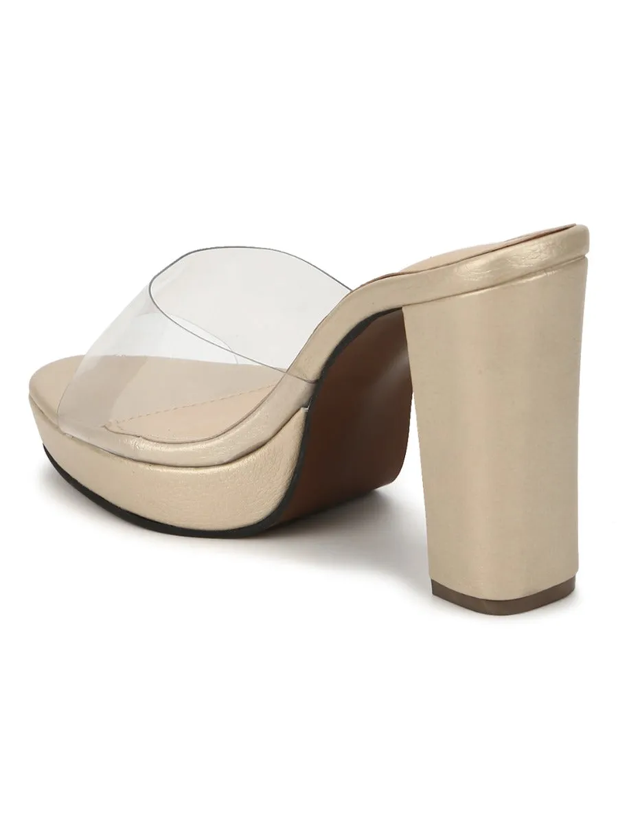 Gold Perspex PU Clear Block Heel Mules